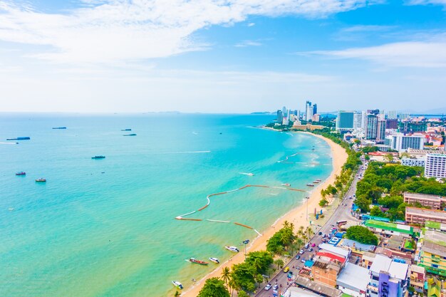 Photo of a beach town view from above