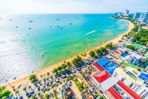 Photo of a beach town view from above