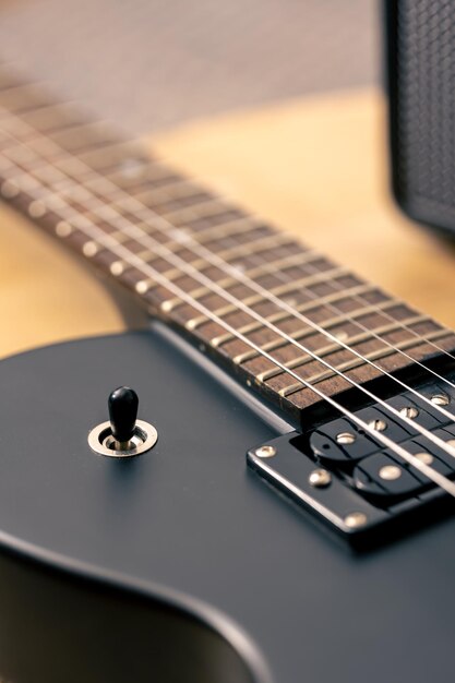 Photo of details of an electric guitar close up