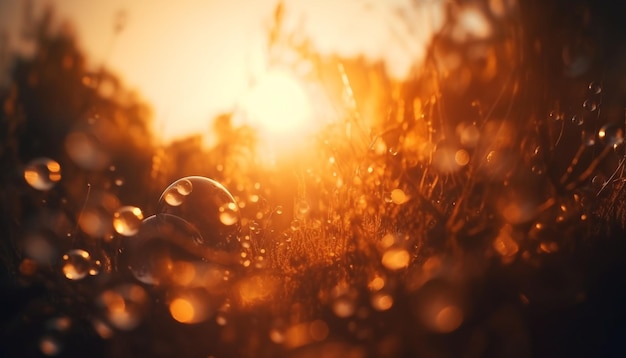 A photo of a field with water droplets on it