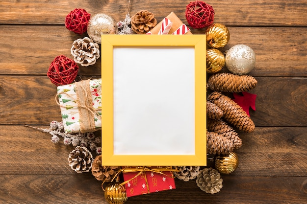 Photo frame between Christmas toys