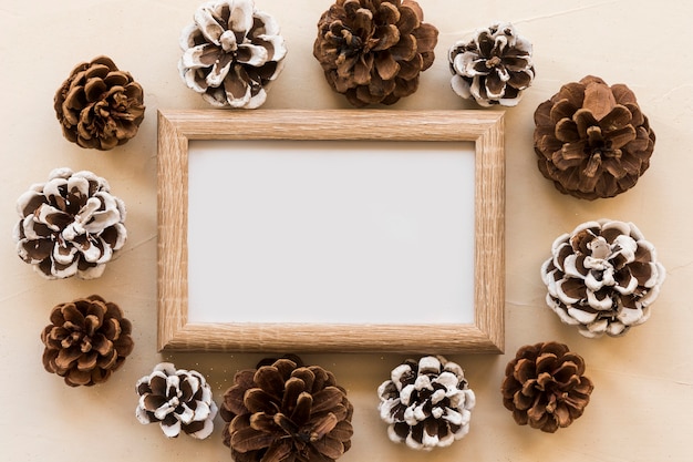 Free photo photo frame between collection of decorative snags