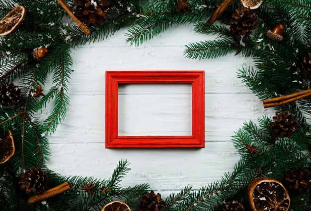 Photo frame between fir branches