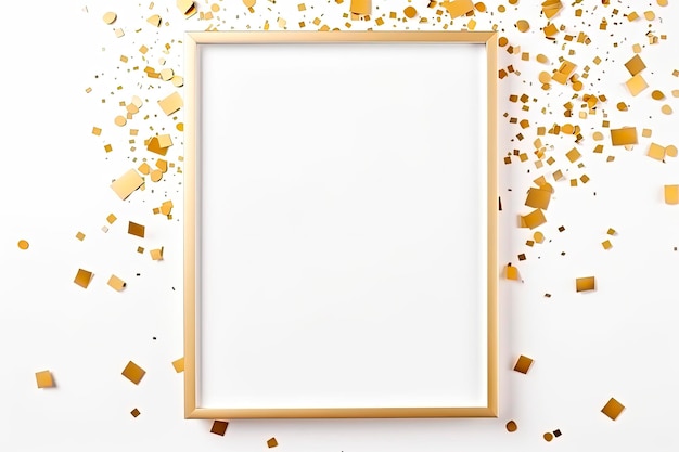 Бесплатное фото Мокет фоторамки с пространством для текста золотые конфеты на белом фоне