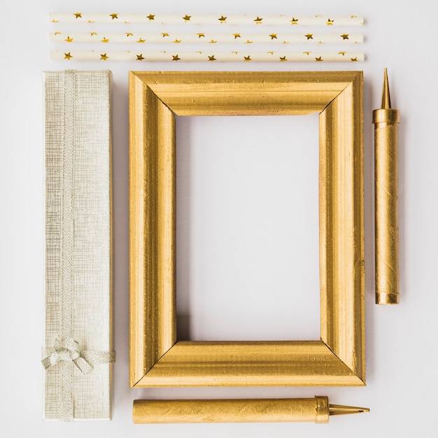 Photo frame between present box and sparklers