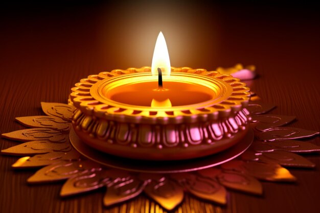 Photo of realistic Indian candle on wooden table