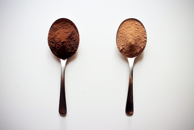 Free photo photo of two spoons with instant coffee on a white background