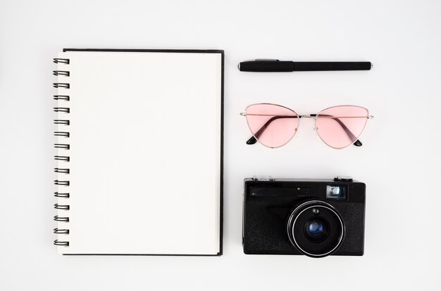 Photograph desk concept with camera