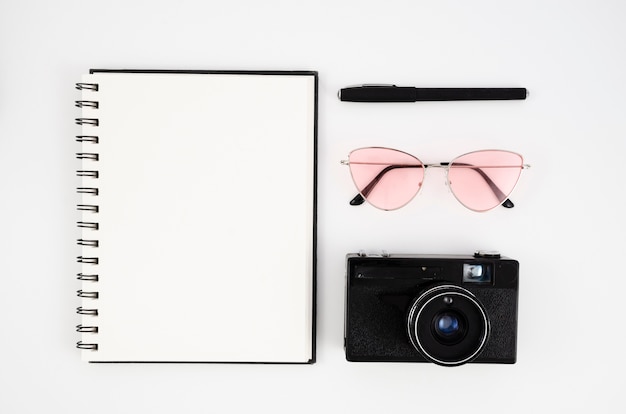 Photograph desk concept with camera