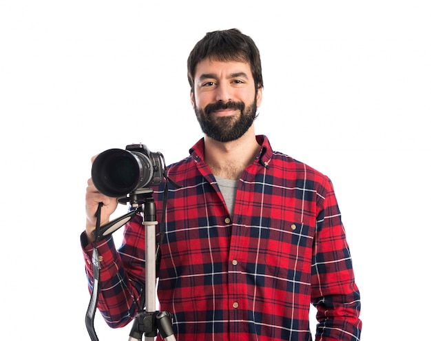 Photographer over white background