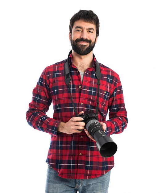 Photographer over white background