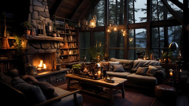 photography of atmospheric woodland imagery of a living room