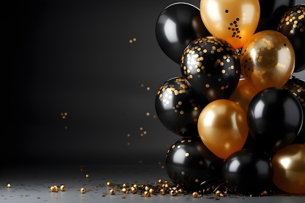 photography shot of gold and black balloons