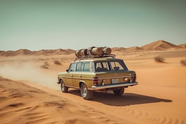 Photography of station wagon travelling through the desert