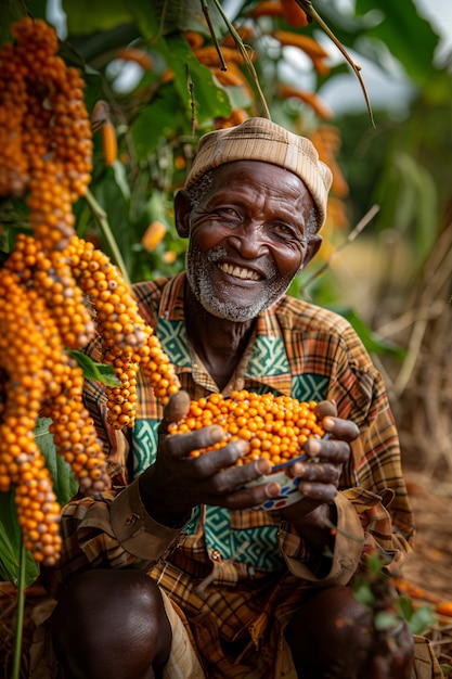 무료 사진 photorealistic african people harvesting diverse vegetables and grains