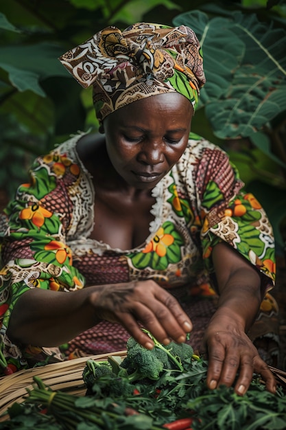 Бесплатное фото Фотореалистичные африканцы собирают различные овощи и зерна