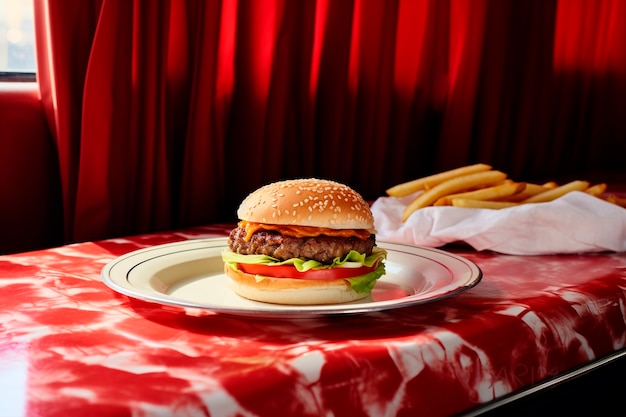 사진 현실적인 햄버거 식사
