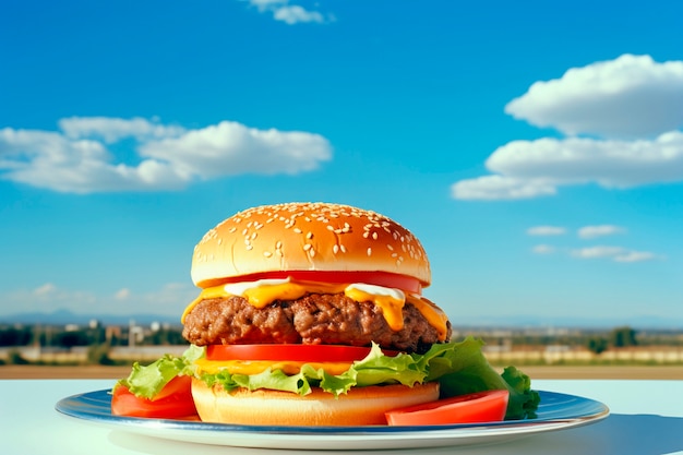 사진 현실적인 햄버거 식사