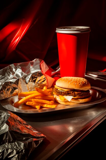 photorealistic burger meal