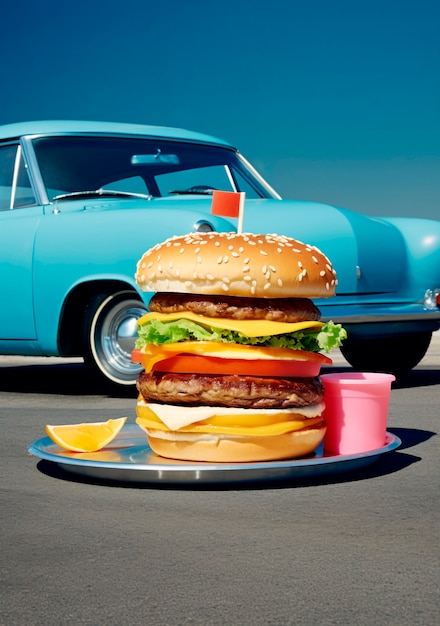 무료 사진 사진 현실적인 햄버거 식사