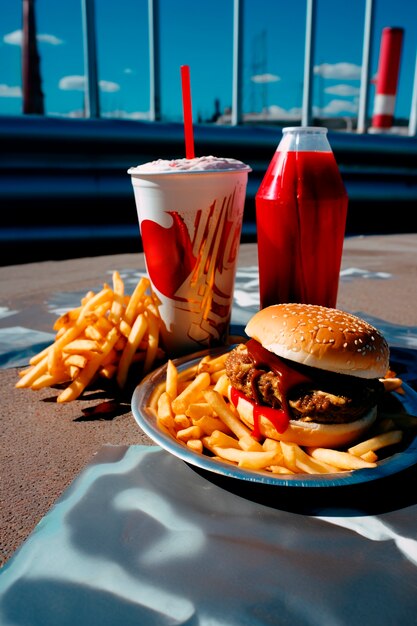 フォトリアリズム ハンバーガーの食事