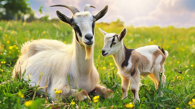 Photorealistic flock of goats in nature