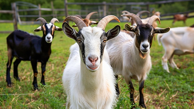 Photorealistic flock of goats in nature