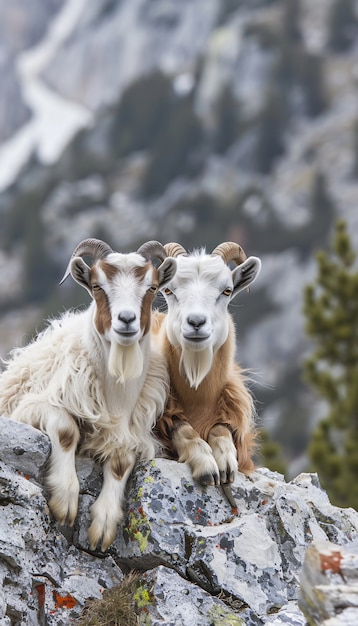 Photorealistic flock of goats in nature