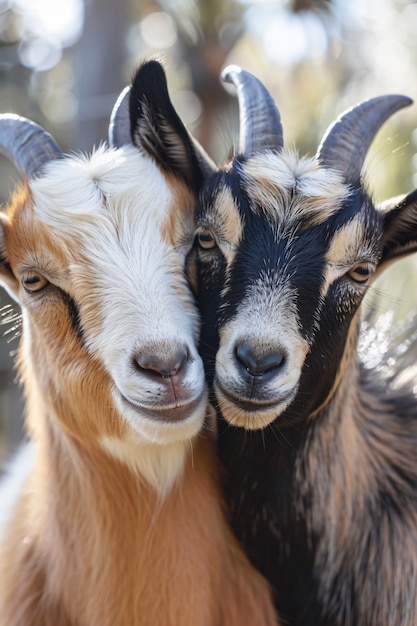 Photorealistic flock of goats in nature