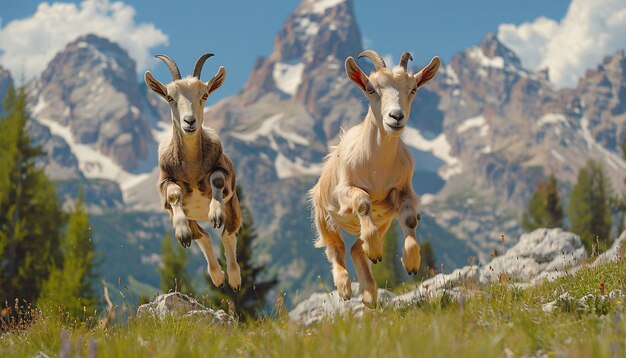 Photorealistic flock of goats in nature