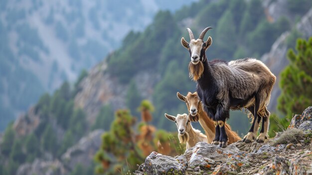 Photorealistic flock of goats in nature