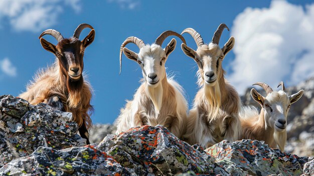 Photorealistic flock of goats in nature