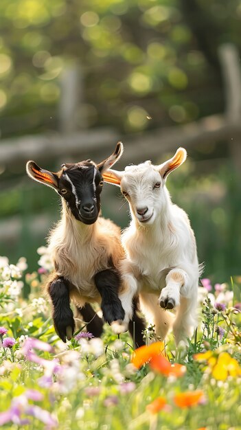 Photorealistic flock of goats in nature