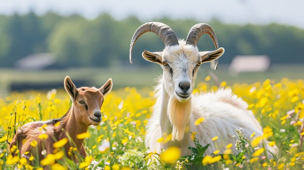 Photorealistic flock of goats in nature