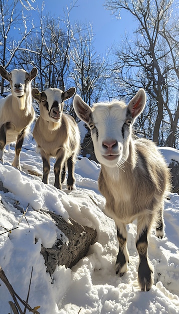 Photorealistic flock of goats in nature