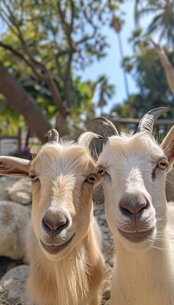 Photorealistic flock of goats in nature