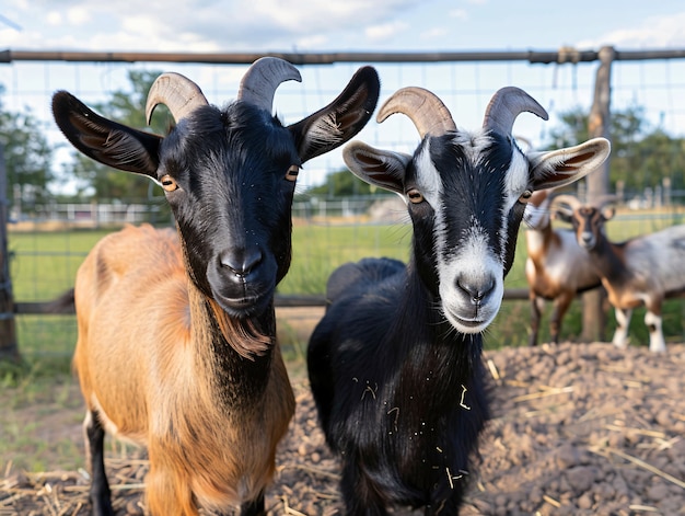 Photorealistic flock of goats in nature