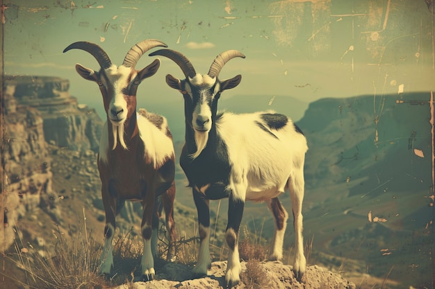 Photorealistic flock of goats in nature