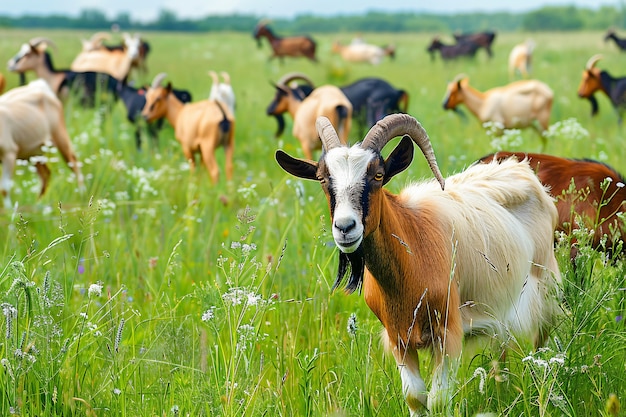 Free photo photorealistic flock of goats in nature