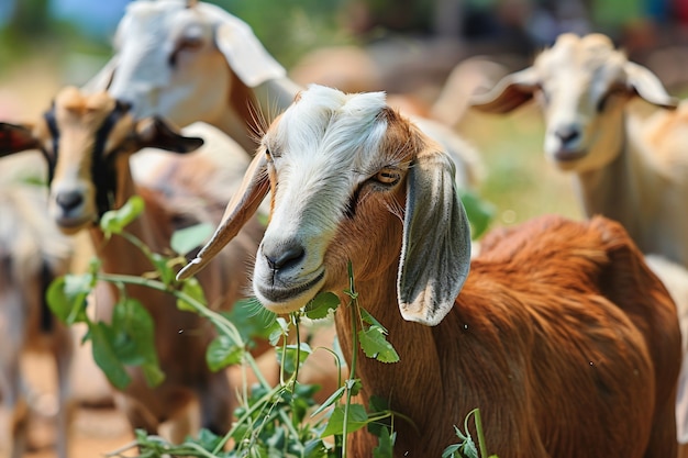 Photorealistic flock of goats in nature