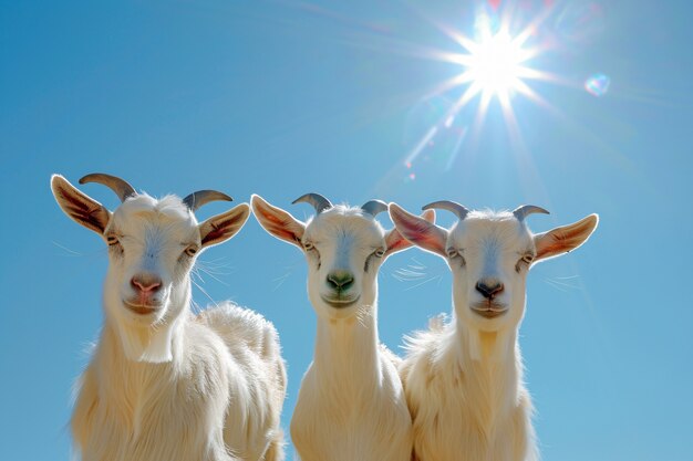 Photorealistic flock of goats in nature