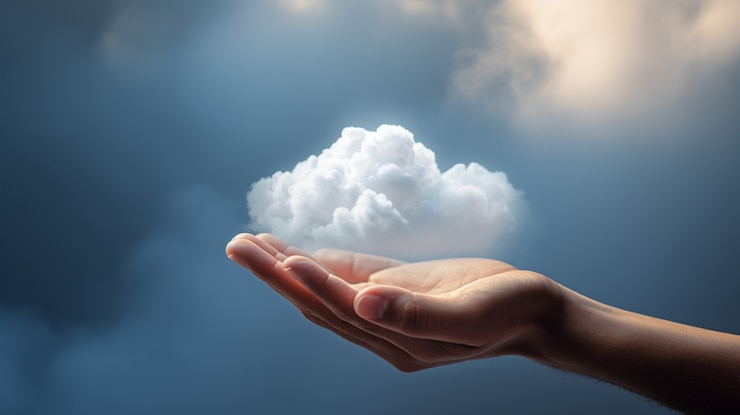 Free Photo photorealistic hand holding clouds