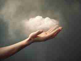 Free photo photorealistic hand holding clouds