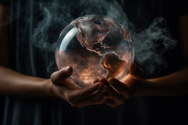 Free photo photorealistic hands holding planet earth