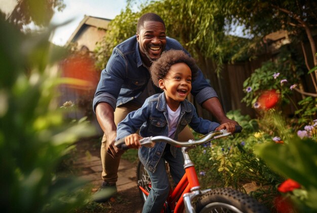 Photorealistic happiness scene  with father and son