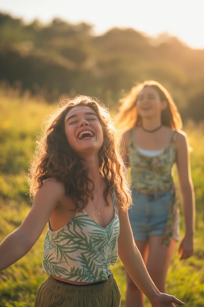 Foto gratuita scena di felicità fotorealista con amici felici