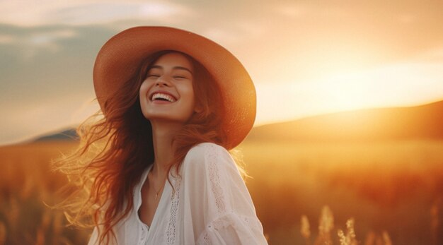 Photorealistic happiness scene  with happy woman