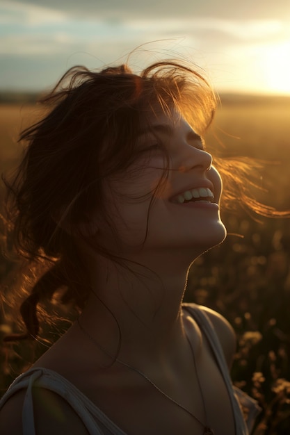 Foto gratuita scena di felicità fotorealista con una donna felice