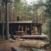 無料写真 木製の建築と木製の構造を持つフォトリアリズムな家