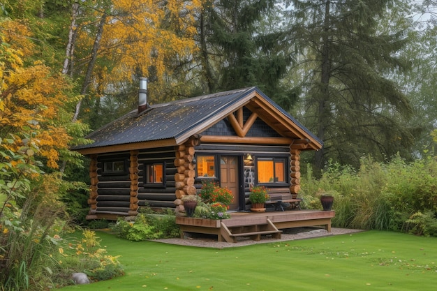 無料写真 木製の建築と木製の構造を持つフォトリアリズムな家